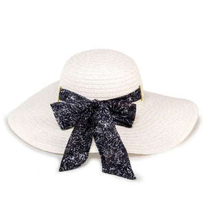 White Sunhat with Black/White Floral Printed Band - Floral Acres Greenhouse & Garden Centre