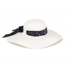Load image into Gallery viewer, White Sunhat with Black/White Floral Printed Band - Floral Acres Greenhouse &amp; Garden Centre
