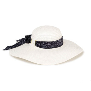 White Sunhat with Black/White Floral Printed Band - Floral Acres Greenhouse & Garden Centre