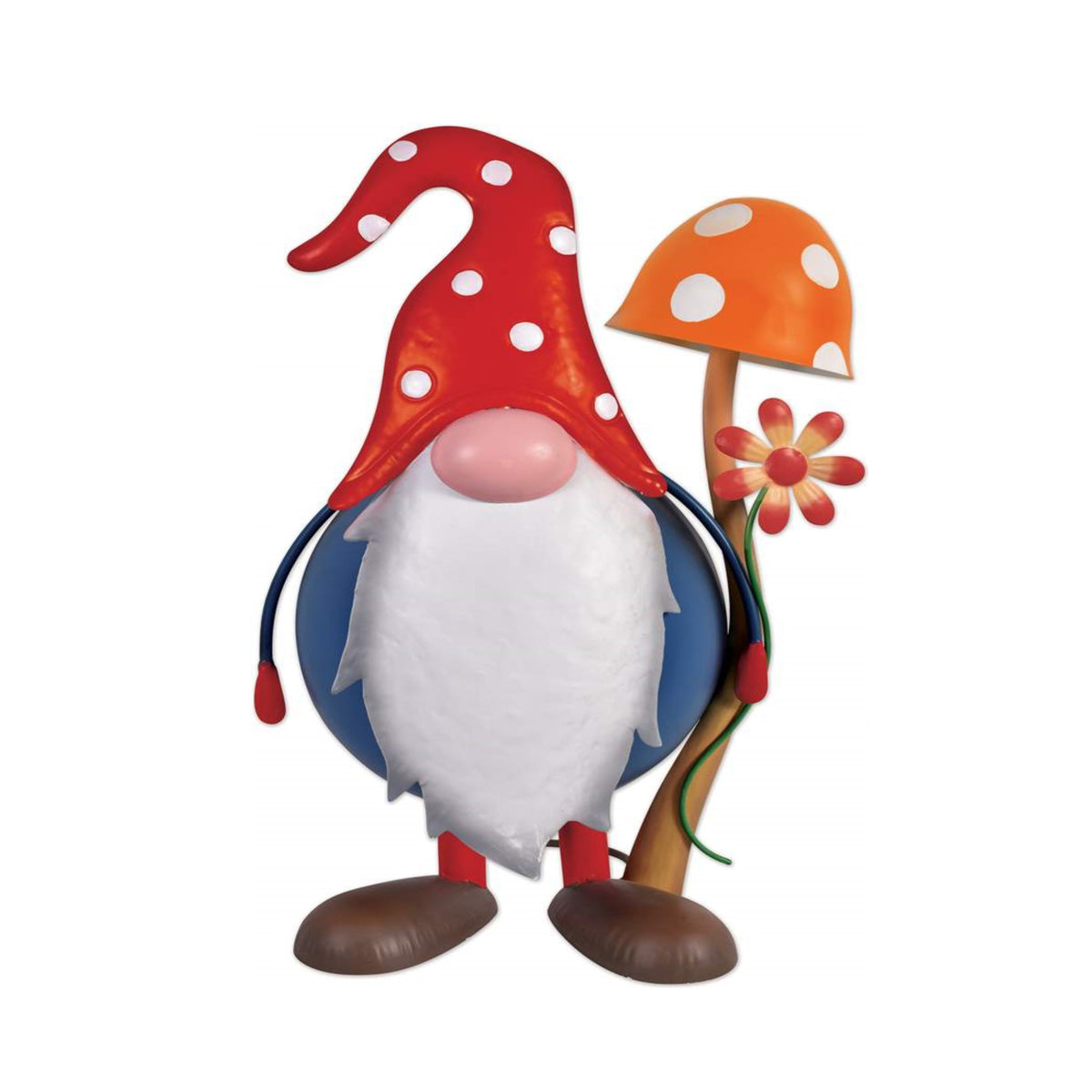 Solar Metal Garden Statue, Red Hat Gnome - Floral Acres Greenhouse & Garden Centre