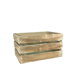 Wood Storage Box, Slatted, Weathered Brown, Medium