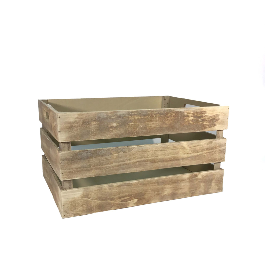Wood Storage Box, Slatted, Weathered Brown, Large