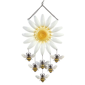 Metal Daisy and Bee Wind Chime Mobile - Floral Acres Greenhouse & Garden Centre