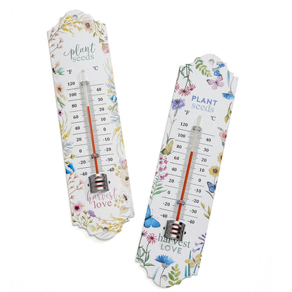 Metal Floral Print Thermometer, 2 Assorted