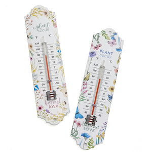 Metal Floral Print Thermometer, 2 Assorted