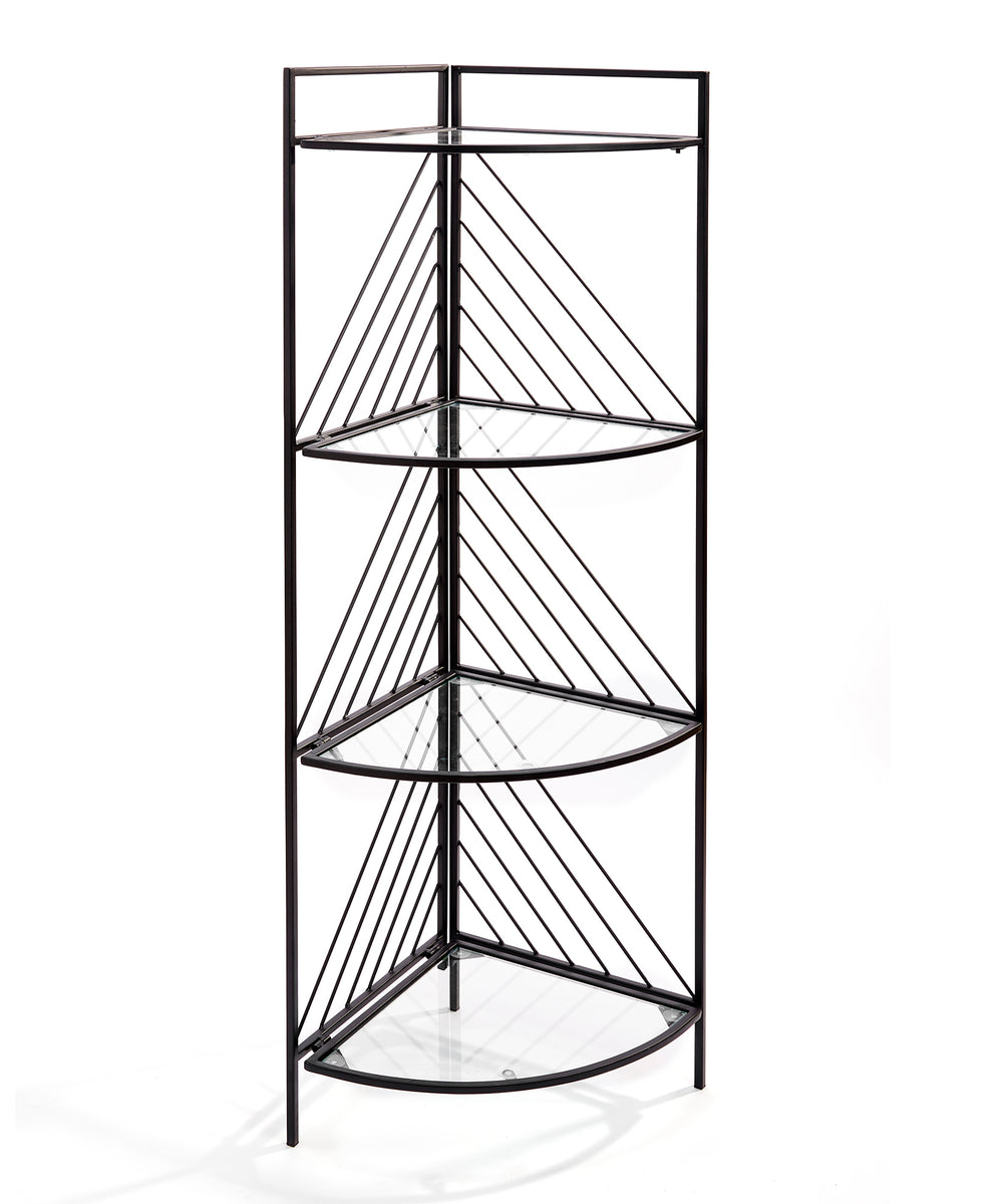 Metal 4-Tier Corner Rack with Glass Shelves, Black – Floral Acres ...