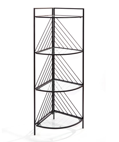 Metal 4-Tier Corner Rack with Glass Shelves, Black - Floral Acres Greenhouse & Garden Centre