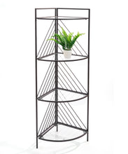 Load image into Gallery viewer, Metal 4-Tier Corner Rack with Glass Shelves, Black - Floral Acres Greenhouse &amp; Garden Centre
