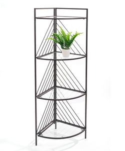 Metal 4-Tier Corner Rack with Glass Shelves, Black - Floral Acres Greenhouse & Garden Centre