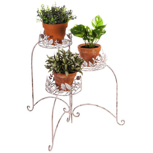 3 Tier Collapsible Plant Stand, White Botanical - Floral Acres Greenhouse & Garden Centre