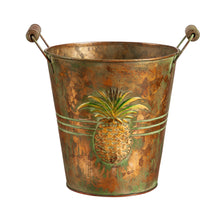 Load image into Gallery viewer, Planter, Embossed Pineapple w/ Wood Handles, Large - Floral Acres Greenhouse &amp; Garden Centre
