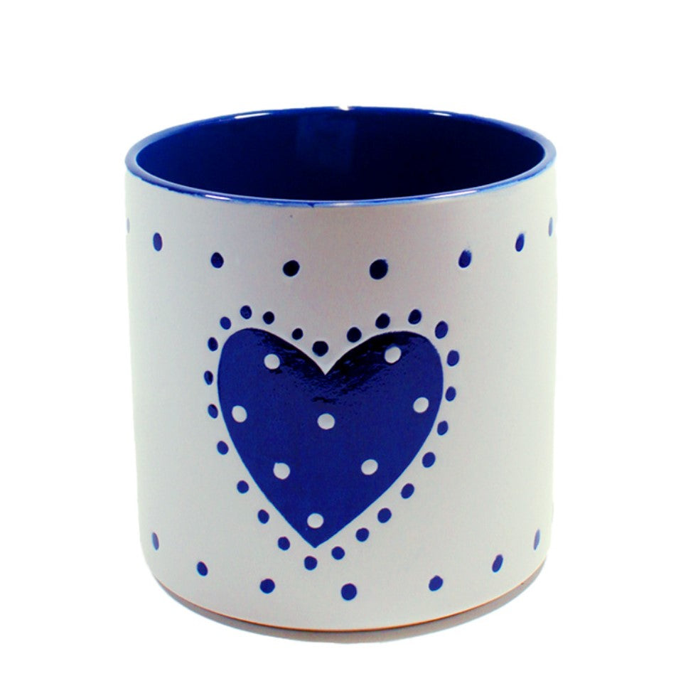 Pot, 6in, Ceramic, Country Heart, Blue - Floral Acres Greenhouse & Garden Centre