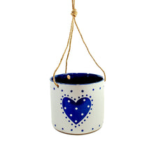 Load image into Gallery viewer, Pot, 6in, Ceramic, Country Heart, Blue, Hanging - Floral Acres Greenhouse &amp; Garden Centre
