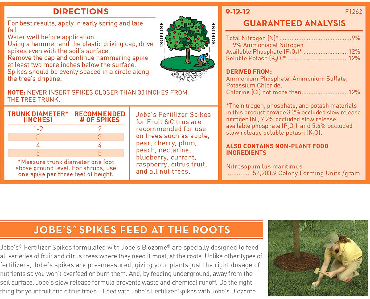 Jobe's Fruit/Citrus Fertilizer Spike [11-3-4], 9pk - Floral Acres Greenhouse & Garden Centre