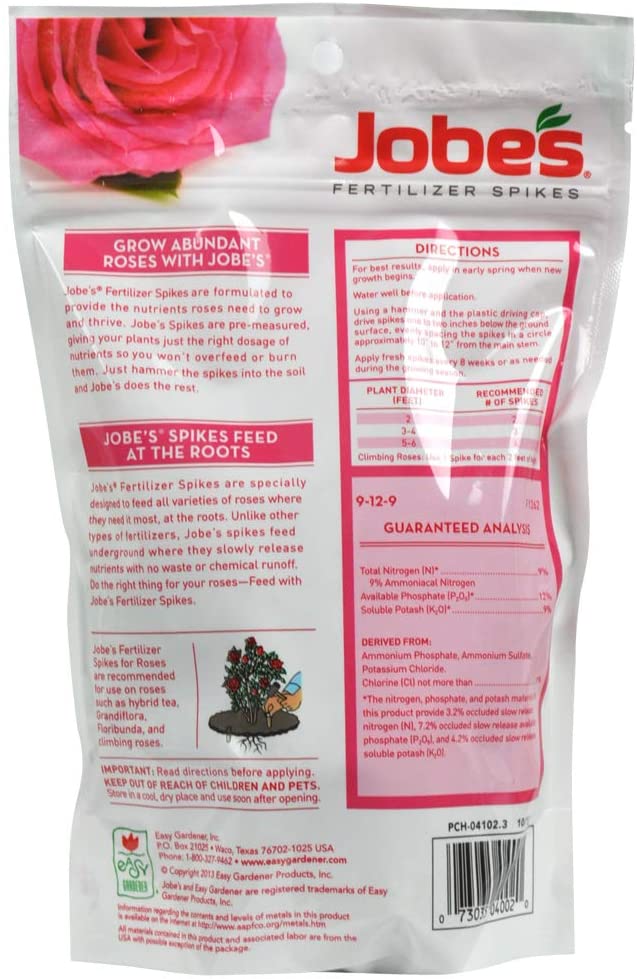 Jobe's Rose Fertilizer Spike [9-12-9], 10pk - Floral Acres Greenhouse & Garden Centre