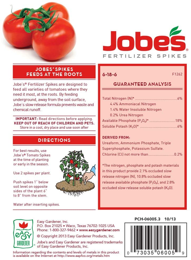 Jobe's Tomato Fertilizer Spike [6-18-6], 18pk - Floral Acres Greenhouse & Garden Centre