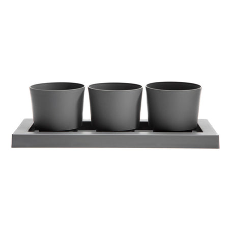Pot, Plastic, 4in, Trio Set of 3 & Tray, Charcoal