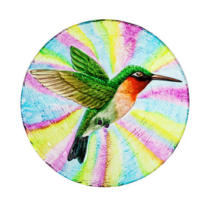 Glass Bird Bath with Oil Paint, Hummingbird, 18in - Floral Acres Greenhouse & Garden Centre