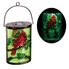 Load image into Gallery viewer, Solar Etched Glass Lantern, Cardinal
