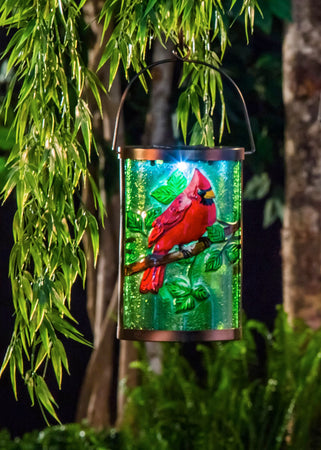 Solar Etched Glass Lantern, Cardinal - Floral Acres Greenhouse & Garden Centre