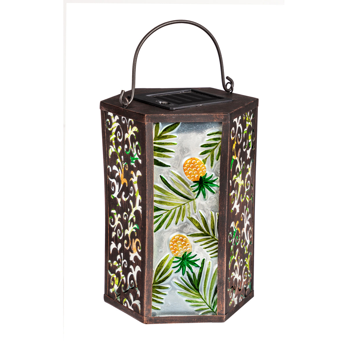 Hand Painted Solar Glass/Metal Lantern, Pineapple - Floral Acres Greenhouse & Garden Centre