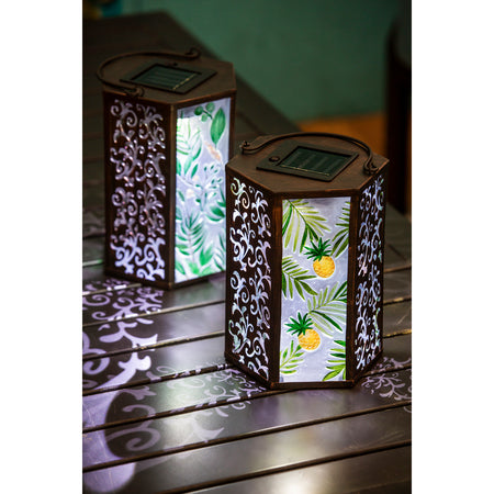 Hand Painted Solar Glass/Metal Lantern, Pineapple - Floral Acres Greenhouse & Garden Centre