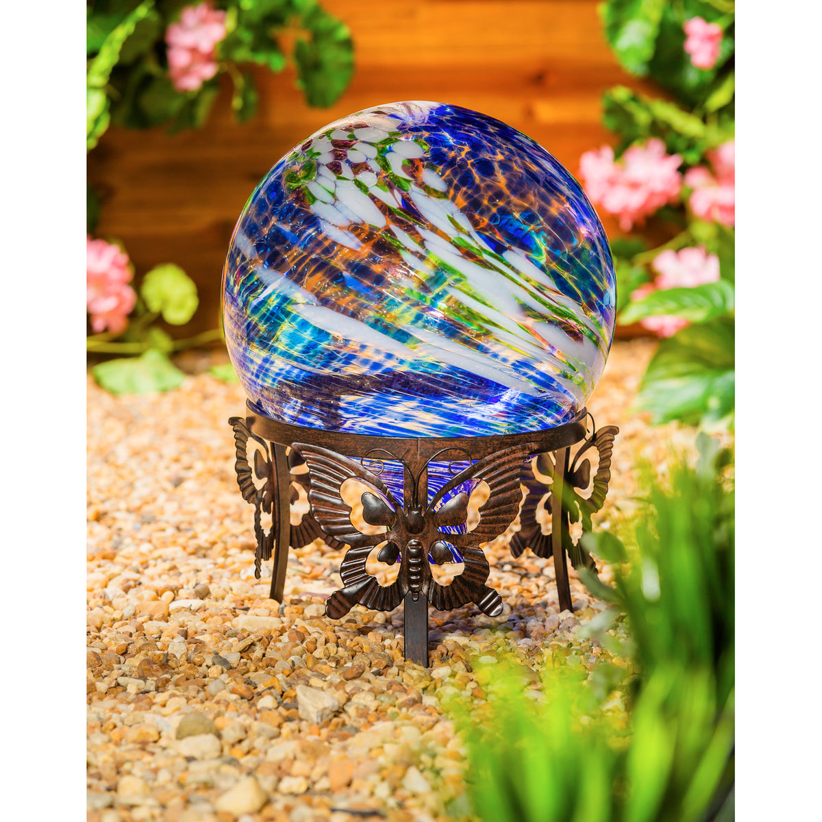 Glow in the Dark Gazing Ball, 10in, Blue/Green - Floral Acres Greenhouse & Garden Centre