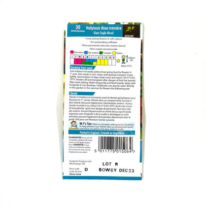 Hollyhock - Giant Single Seeds, Mr Fothergill's - Floral Acres Greenhouse & Garden Centre