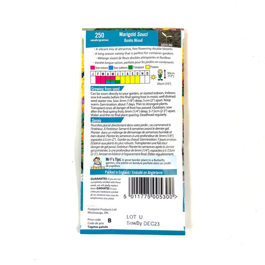 Marigold - Bonita Mix Seeds, Mr Fothergill's - Floral Acres Greenhouse & Garden Centre