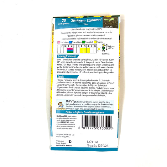 Sunflower - Titan Seeds, Mr Fothergill's - Floral Acres Greenhouse & Garden Centre
