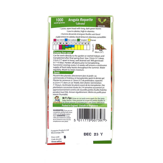 Arugula/Rocket - Cultivated Seeds, Mr Fothergill's - Floral Acres Greenhouse & Garden Centre