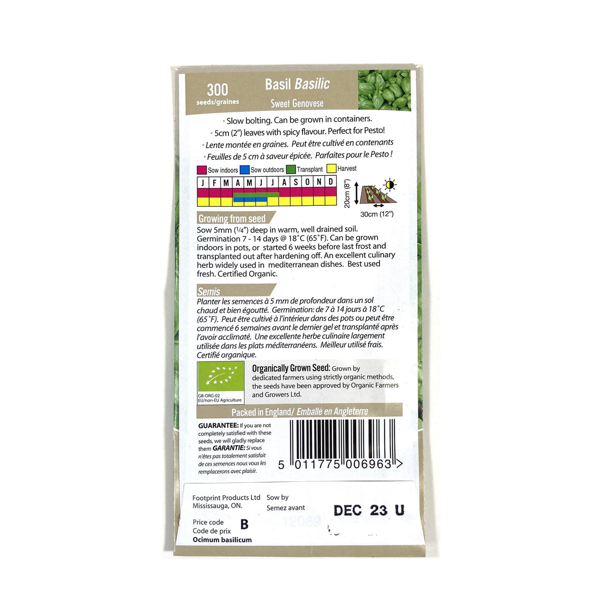 Basil - Sweet Organic Seeds, Mr Fothergill's - Floral Acres Greenhouse & Garden Centre