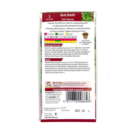 Basil - Sweet Genovese Seed Mat, Mr Fothergill's - Floral Acres Greenhouse & Garden Centre