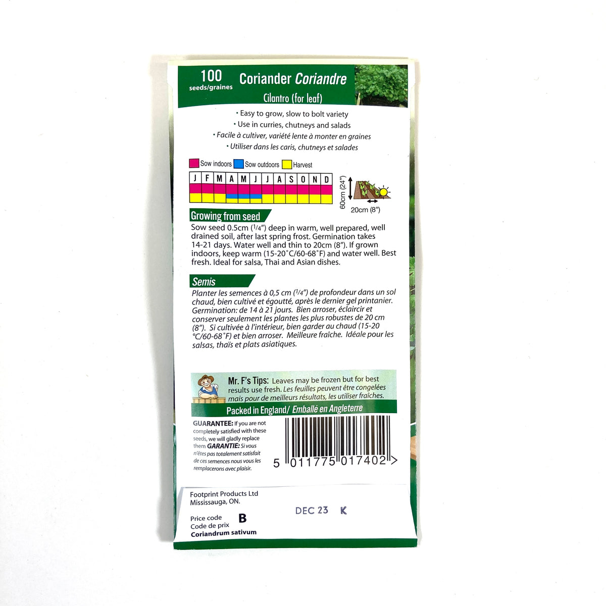 Coriander - Cilantro Seeds, Mr Fothergill's - Floral Acres Greenhouse & Garden Centre