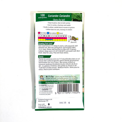 Coriander - Cilantro Seeds, Mr Fothergill's - Floral Acres Greenhouse & Garden Centre