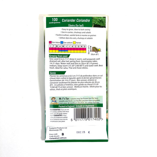 Coriander - Cilantro Seeds, Mr Fothergill's - Floral Acres Greenhouse & Garden Centre
