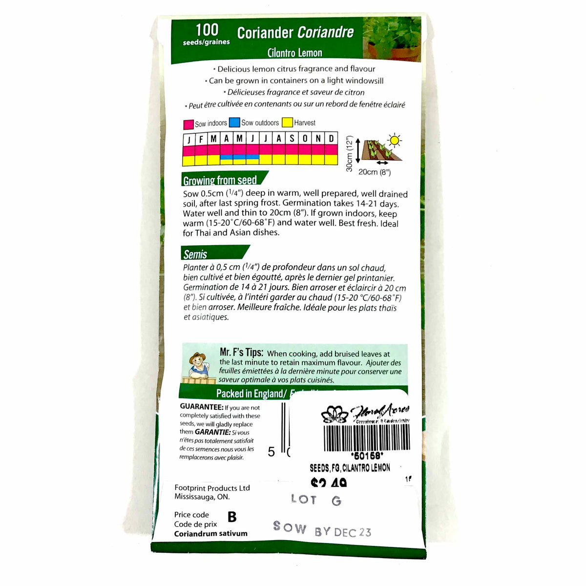 Coriander - Cilantro Lemon Seeds, Mr Fothergill's - Floral Acres Greenhouse & Garden Centre