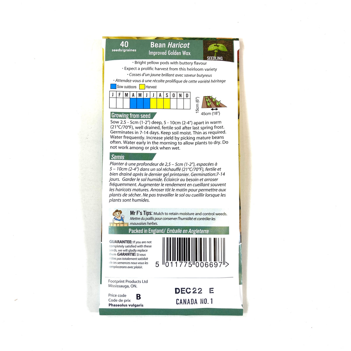 Bean Bush - Improved Golden Seeds, Mr Fothergill's - Floral Acres Greenhouse & Garden Centre