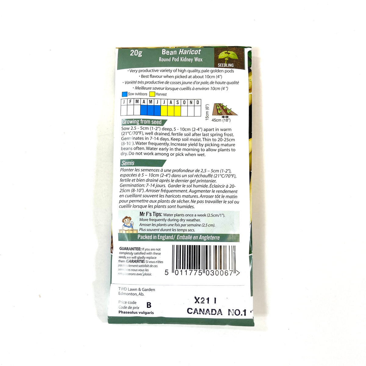 Bean Bush - Kidney Wax Seeds, Mr Fothergill's - Floral Acres Greenhouse & Garden Centre