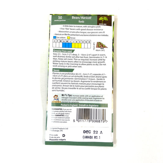 Bean Dwarf - Rondo Seeds, Mr Fothergill's - Floral Acres Greenhouse & Garden Centre