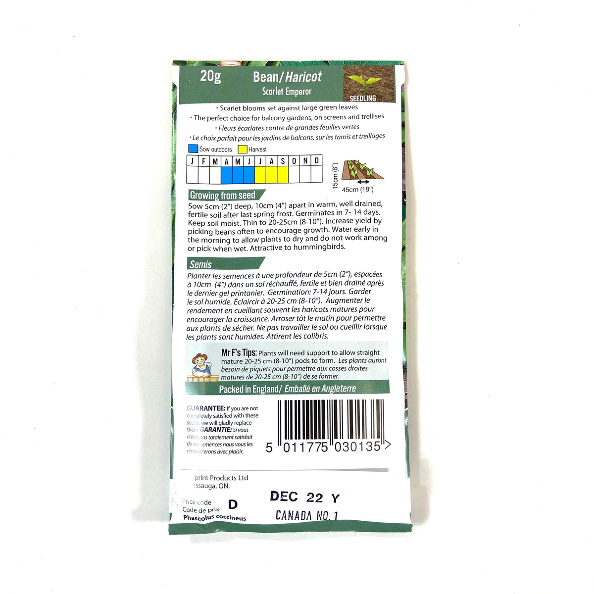 Bean Runner - Scrlt Emperor Seeds, Mr Fothergill's - Floral Acres Greenhouse & Garden Centre