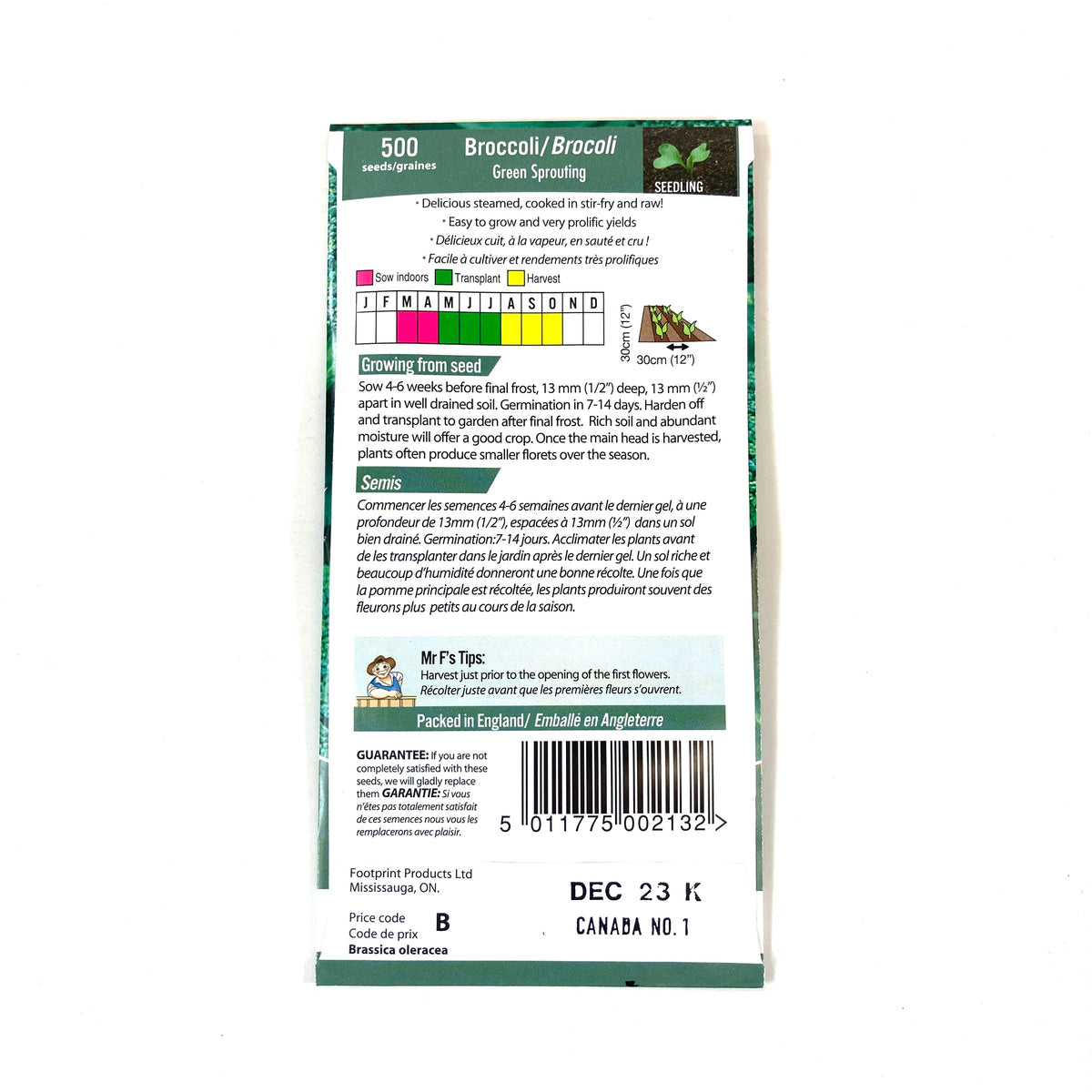 Broccoli - Green Sprouting Seeds, Mr Fothergill's - Floral Acres Greenhouse & Garden Centre