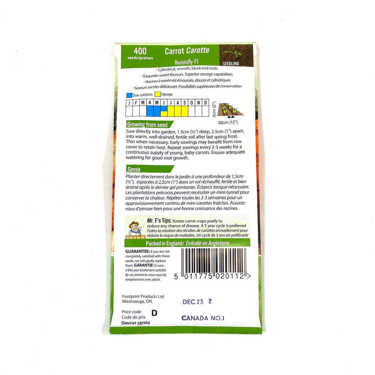 Carrot - Resistafly F1 Seeds, Mr Fothergill's - Floral Acres Greenhouse & Garden Centre