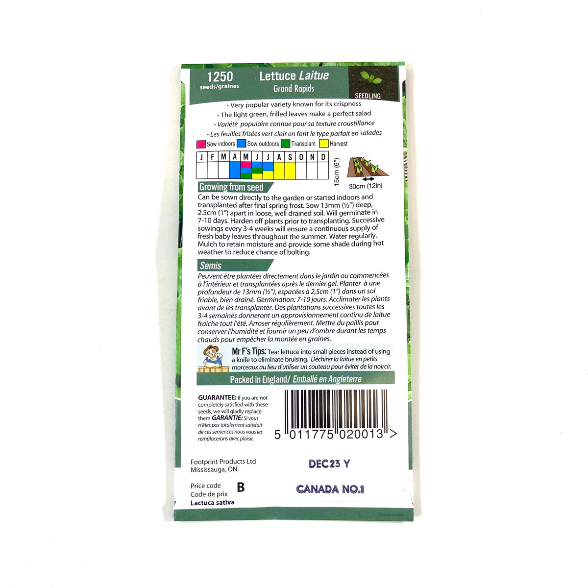 Lettuce - Grand Rapids Seeds, Mr Fothergill's - Floral Acres Greenhouse & Garden Centre