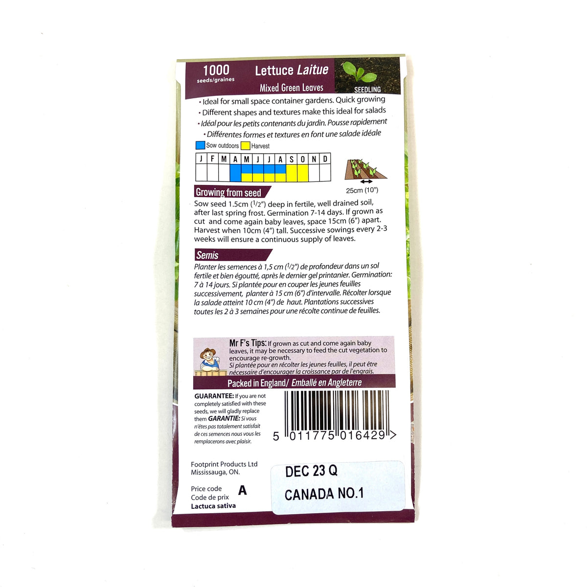 Lettuce - Green Leaves Mix Seeds, Mr Fothergill's - Floral Acres Greenhouse & Garden Centre