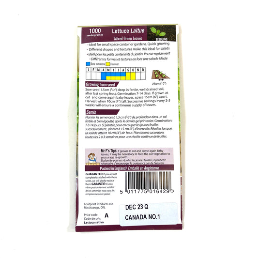 Lettuce - Green Leaves Mix Seeds, Mr Fothergill's - Floral Acres Greenhouse & Garden Centre