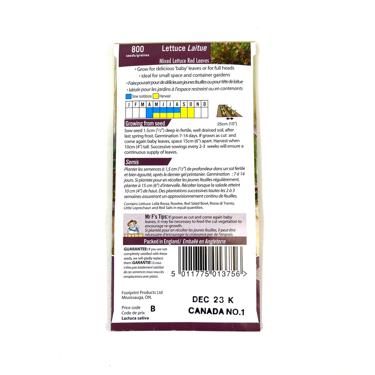 Lettuce - Red Leaves Mix Seeds, Mr Fothergill's - Floral Acres Greenhouse & Garden Centre