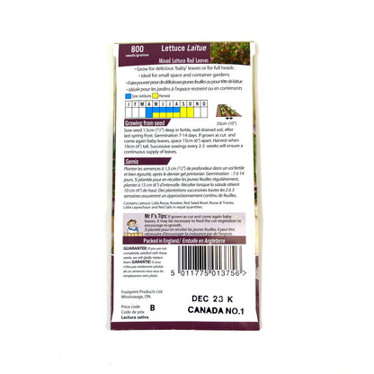 Lettuce - Red Leaves Mix Seeds, Mr Fothergill's - Floral Acres Greenhouse & Garden Centre