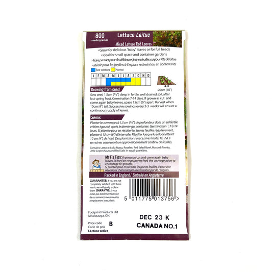 Lettuce - Red Leaves Mix Seeds, Mr Fothergill's - Floral Acres Greenhouse & Garden Centre