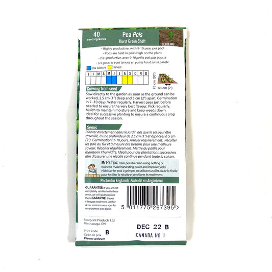 Pea - Hurst Green Shaft Seeds, Mr Fothergill's - Floral Acres Greenhouse & Garden Centre